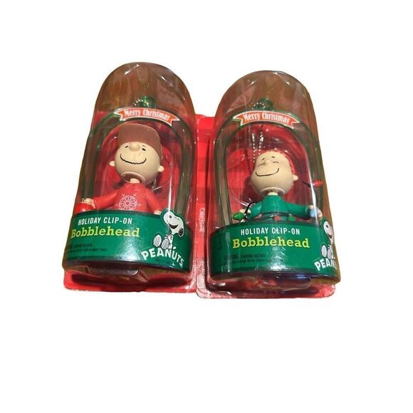 PEANUTS Holiday Clip-on Bobblehead Frame Linus and Charlie Brown Ornaments New - Picture 1 of 8
